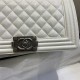 BOY Chanel HANDBAG Grained Calfskin & Silver Metal White A