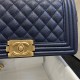 BOY Chanel HANDBAG Grained Calfskin & Gold Metal Navy Blue A