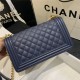 BOY Chanel HANDBAG Grained Calfskin & Gold Metal Navy Blue A