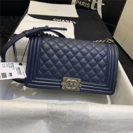 BOY Chanel HANDBAG Grained Calfskin & Silver Metal Navy Blue A