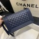 BOY Chanel HANDBAG Grained Calfskin & Silver Metal Navy Blue A