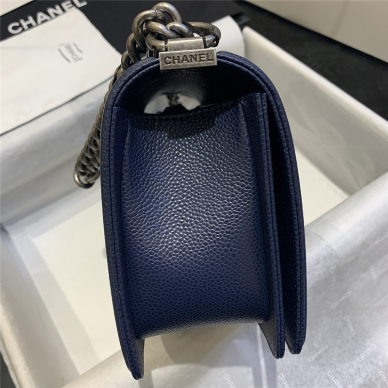 BOY Chanel HANDBAG Grained Calfskin & Silver Metal Navy Blue A