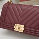 BOY Chanel HANDBAG Chevrons Pattern Lambskin Burgundy B