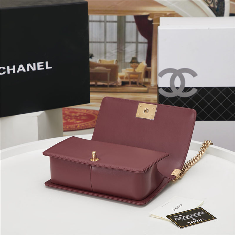 BOY Chanel HANDBAG Chevrons Pattern Lambskin Burgundy B