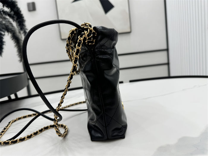 Chanel 22 MINI HANDBAG Shiny Calfskin Black, Imitation Pearls & Gold-Tone Metal AS3980 High