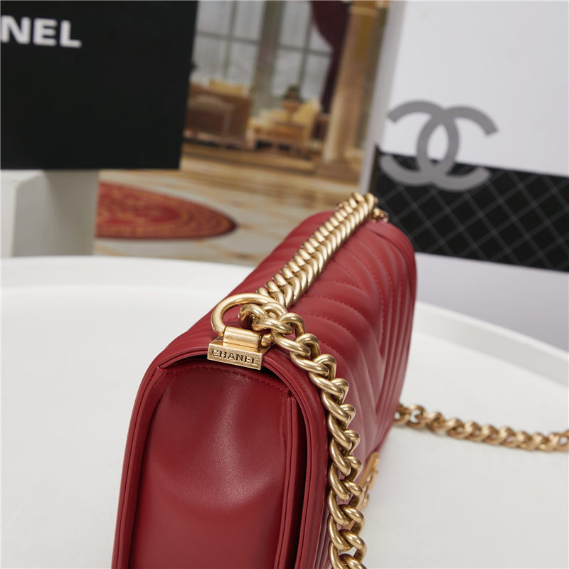 BOY Chanel HANDBAG Chevrons Pattern Lambskin Red B