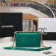 BOY Chanel HANDBAG Chevrons Pattern Lambskin Green B