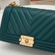 BOY Chanel HANDBAG Chevrons Pattern Lambskin Dark Green B