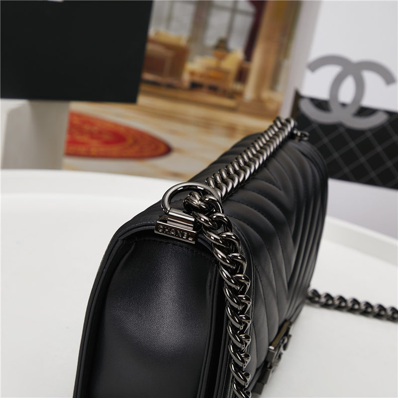 BOY Chanel HANDBAG Chevrons Pattern Lambskin Black B