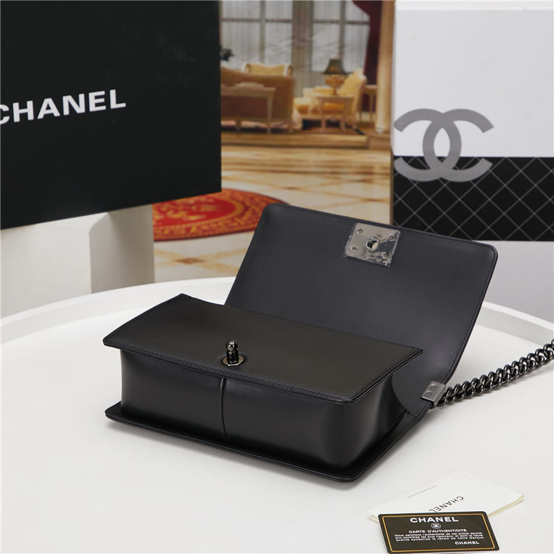 BOY Chanel HANDBAG Chevrons Pattern Lambskin Black B