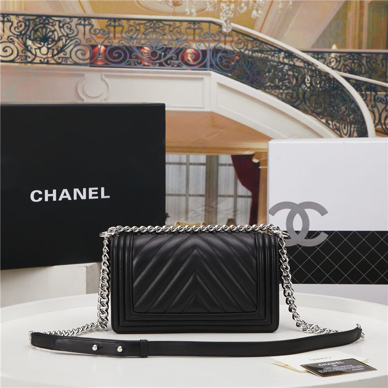 BOY Chanel HANDBAG Chevrons Pattern Lambskin Black B