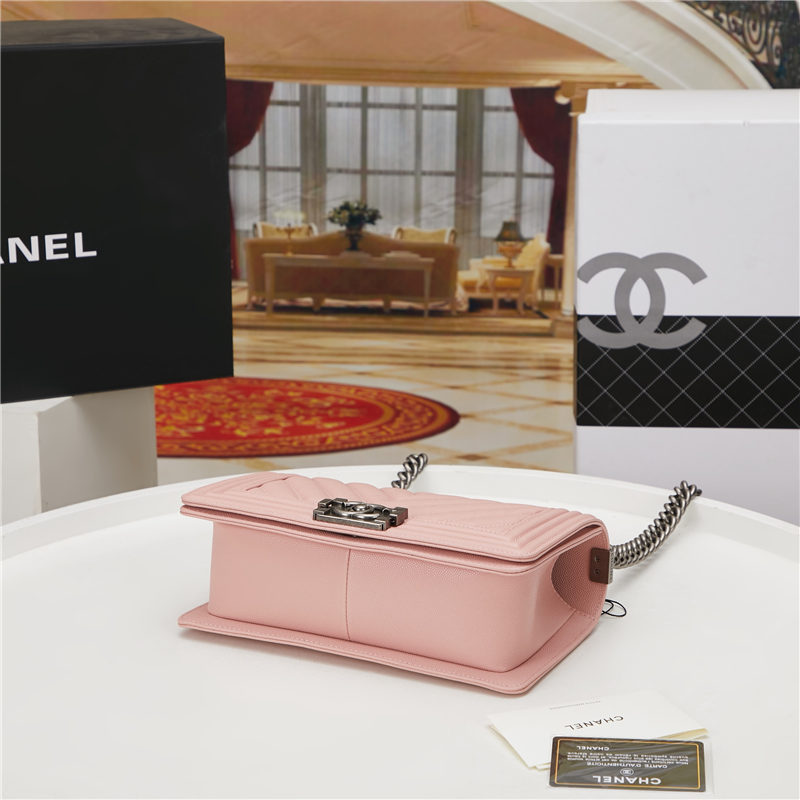 BOY Chanel HANDBAG Chevrons Pattern Grained Calfskin Pink B