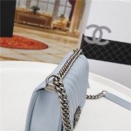 BOY Chanel HANDBAG Chevrons Pattern Grained Calfskin Light Blue B