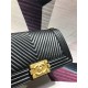 BOY Chanel HANDBAG Chevrons Pattern Lambskin Black B