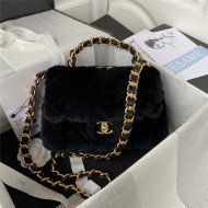 Chanel FLAP BAG Shearling & Gold-Tone Metal AS3499 Black A