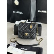 Chanel SMALL FLAP BAG WITH TOP HANDLE Grained Calfskin & Gold-Tone Metal AS3652 Black A