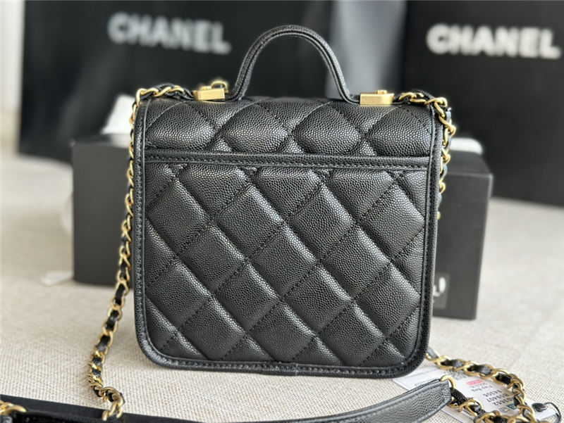 Chanel SMALL FLAP BAG WITH TOP HANDLE Grained Calfskin & Gold-Tone Metal AS3652 Black A