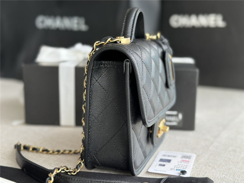 Chanel SMALL FLAP BAG WITH TOP HANDLE Grained Calfskin & Gold-Tone Metal AS3652 Black A