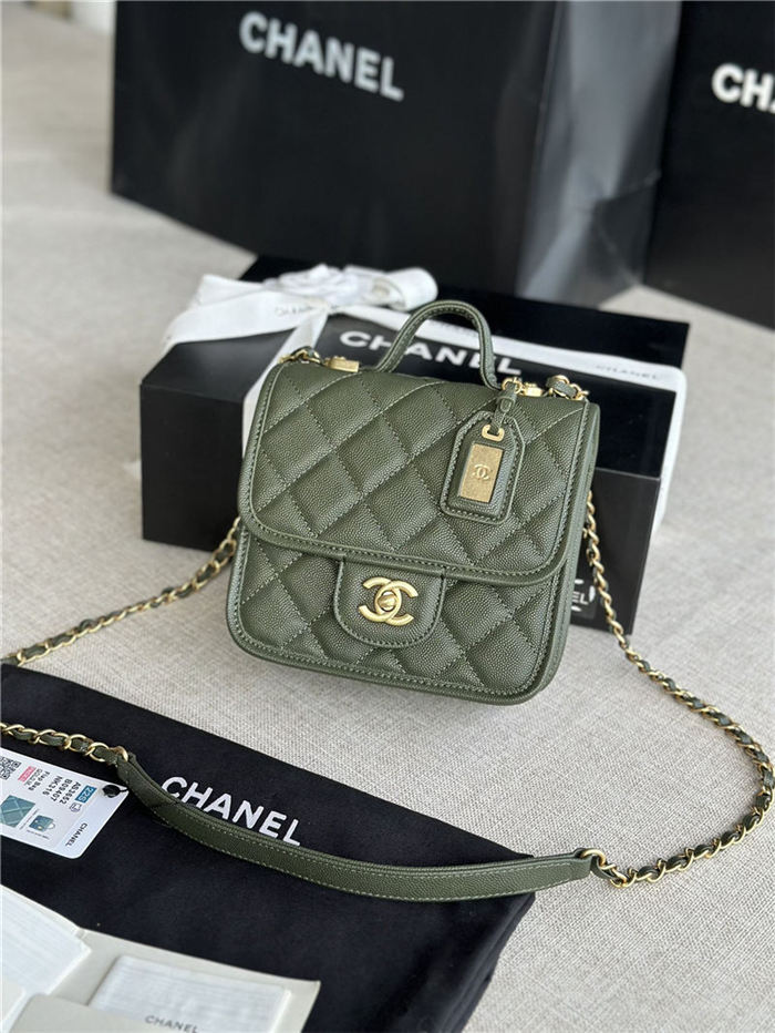 Chanel SMALL FLAP BAG WITH TOP HANDLE Grained Calfskin & Gold-Tone Metal AS3652 Green A