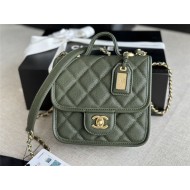 Chanel SMALL FLAP BAG WITH TOP HANDLE Grained Calfskin & Gold-Tone Metal AS3652 Green A