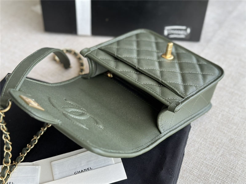 Chanel SMALL FLAP BAG WITH TOP HANDLE Grained Calfskin & Gold-Tone Metal AS3652 Green A