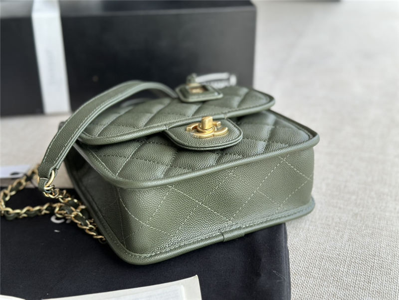 Chanel SMALL FLAP BAG WITH TOP HANDLE Grained Calfskin & Gold-Tone Metal AS3652 Green A