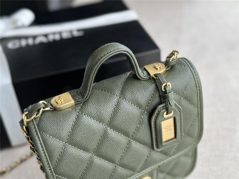 Chanel SMALL FLAP BAG WITH TOP HANDLE Grained Calfskin & Gold-Tone Metal AS3652 Green A