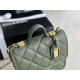 Chanel SMALL FLAP BAG WITH TOP HANDLE Grained Calfskin & Gold-Tone Metal AS3652 Green A