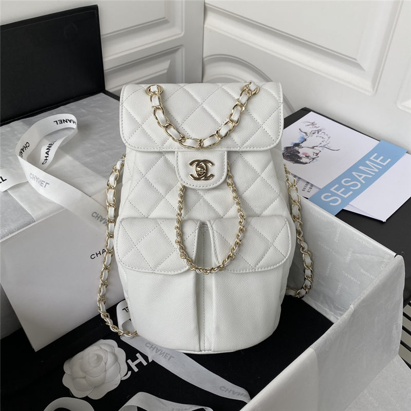 Chanel BACKPACK AS3200 Grained Calfskin & Gold-Tone Metal White High