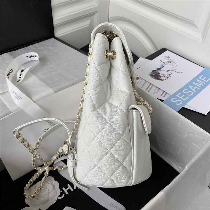 Chanel BACKPACK AS3200 Grained Calfskin & Gold-Tone Metal White High