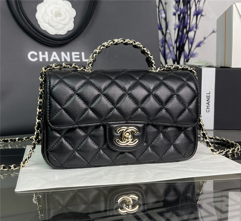 Chanel SMALL FLAP BAG With Top Diamond Handle Lambskin & Gold-Tone Metal AS4141 Black High