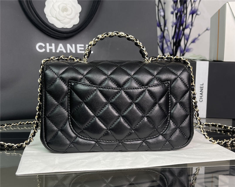 Chanel SMALL FLAP BAG With Top Diamond Handle Lambskin & Gold-Tone Metal AS4141 Black High