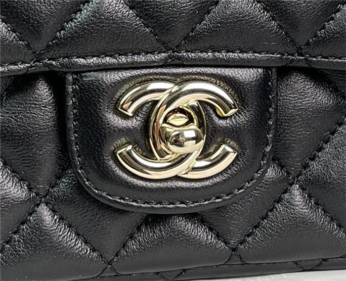 Chanel SMALL FLAP BAG With Top Diamond Handle Lambskin & Gold-Tone Metal AS4141 Black High