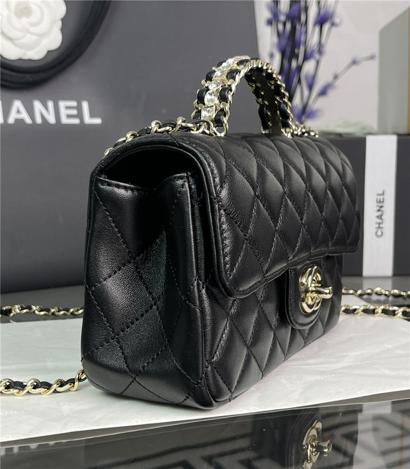 Chanel SMALL FLAP BAG With Top Diamond Handle Lambskin & Gold-Tone Metal AS4141 Black High