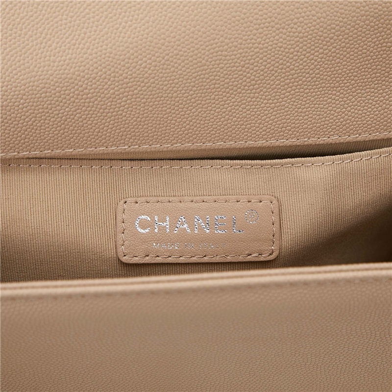 BOY Chanel HANDBAG Chevrons Pattern Grained Calfskin Beige B