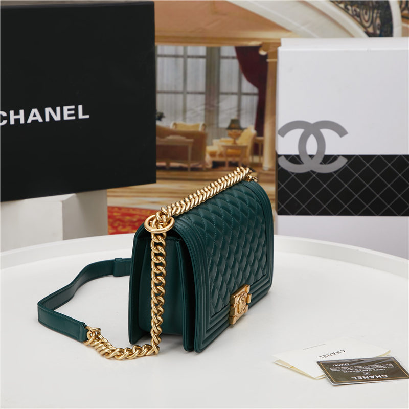 BOY Chanel HANDBAG Lambskin Dark Green B