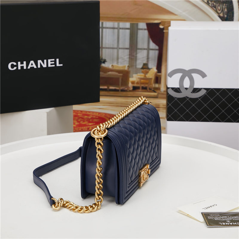 BOY Chanel HANDBAG Lambskin Navy Blue B