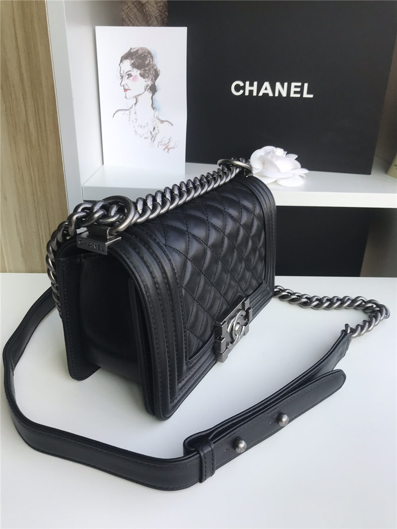 SMALL BOY Chanel HANDBAG Lambskin Black High