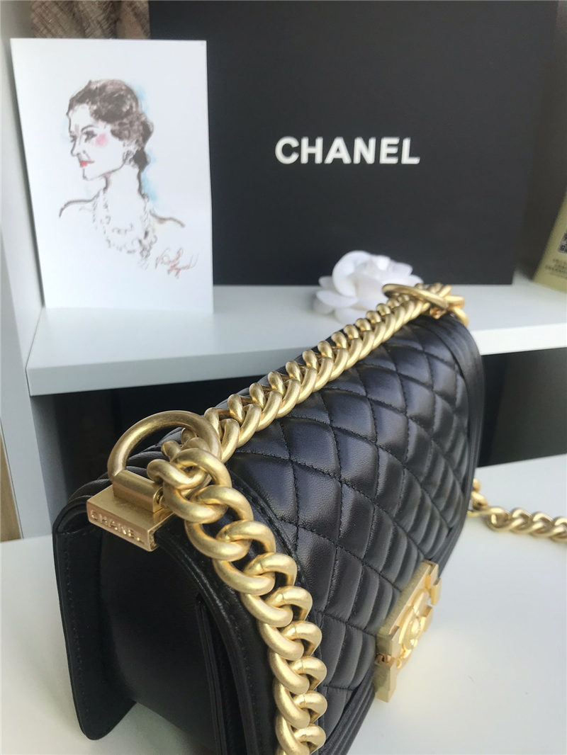 SMALL BOY Chanel HANDBAG Lambskin Black High