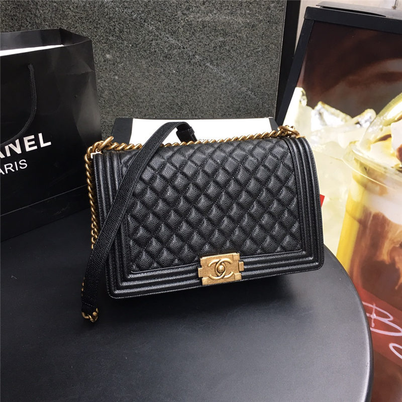 LARGE BOY Chanel HANDBAG Grained Calfskin Black High