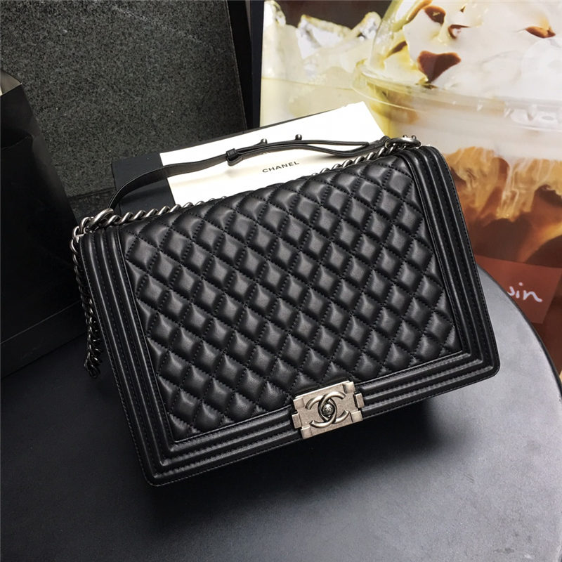 MAXI BOY Chanel HANDBAG Lambskin Black High