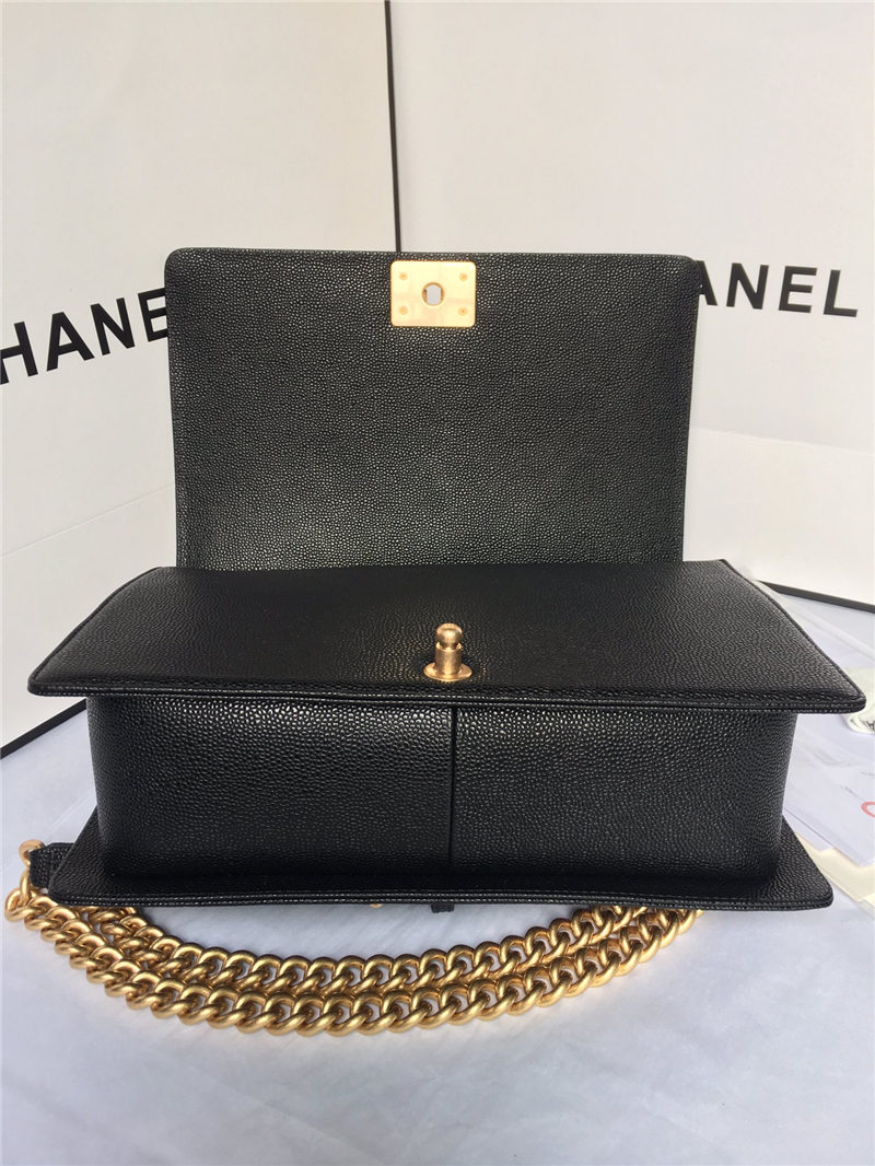 MAXI BOY Chanel HANDBAG Grained Calfskin Black High