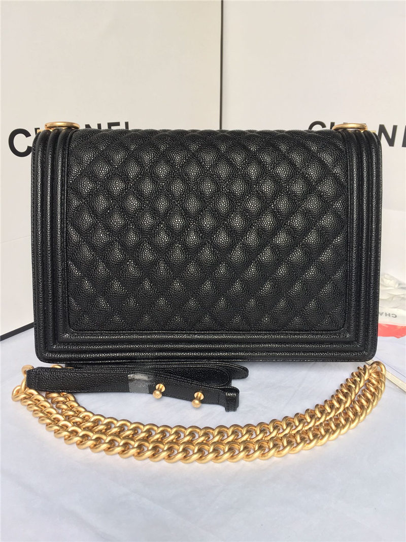 MAXI BOY Chanel HANDBAG Grained Calfskin Black High