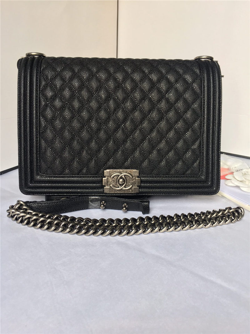 MAXI BOY Chanel HANDBAG Grained Calfskin Black High