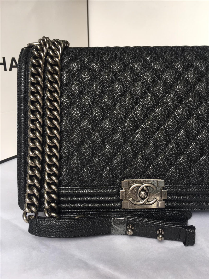 MAXI BOY Chanel HANDBAG Grained Calfskin Black High