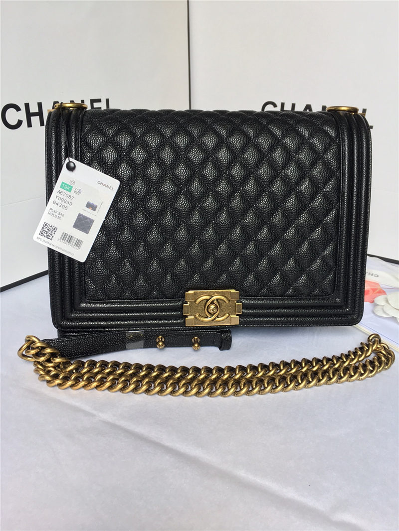 MAXI BOY Chanel HANDBAG Grained Calfskin Black High