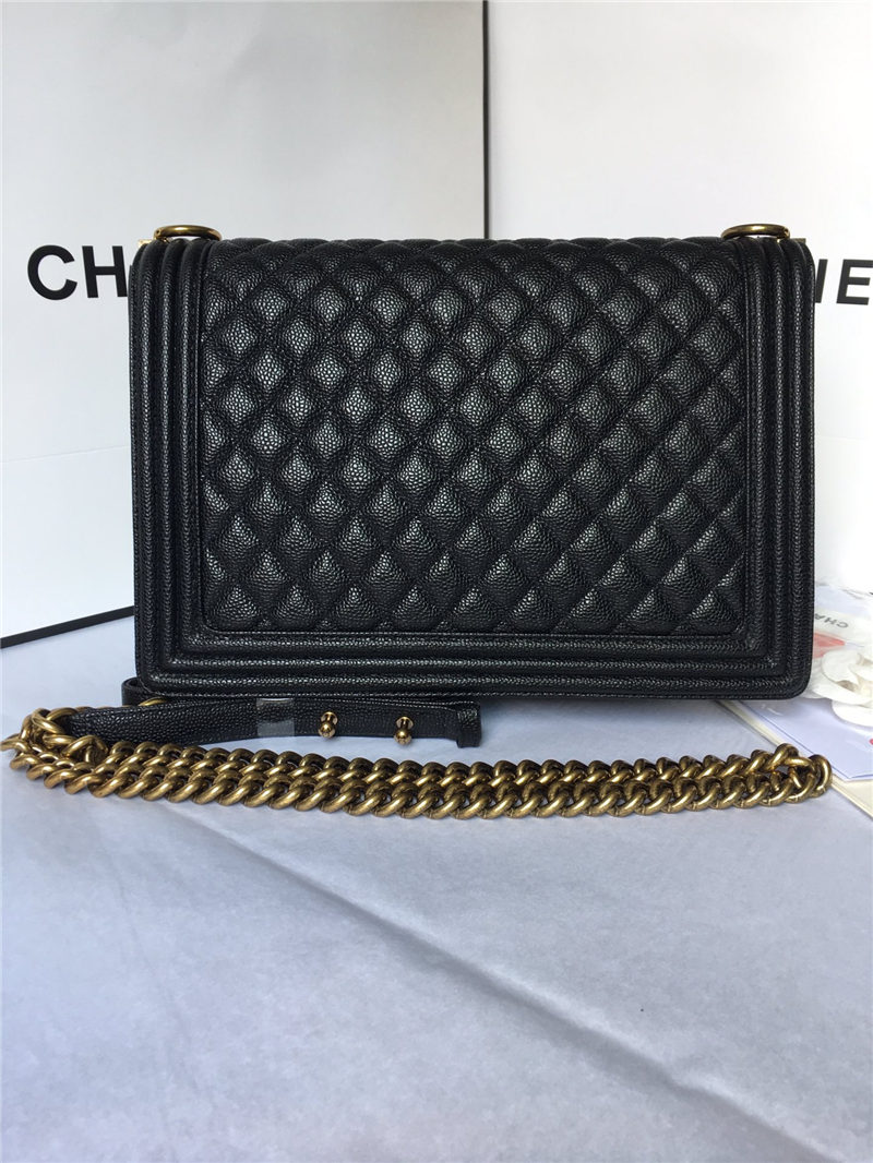 MAXI BOY Chanel HANDBAG Grained Calfskin Black High