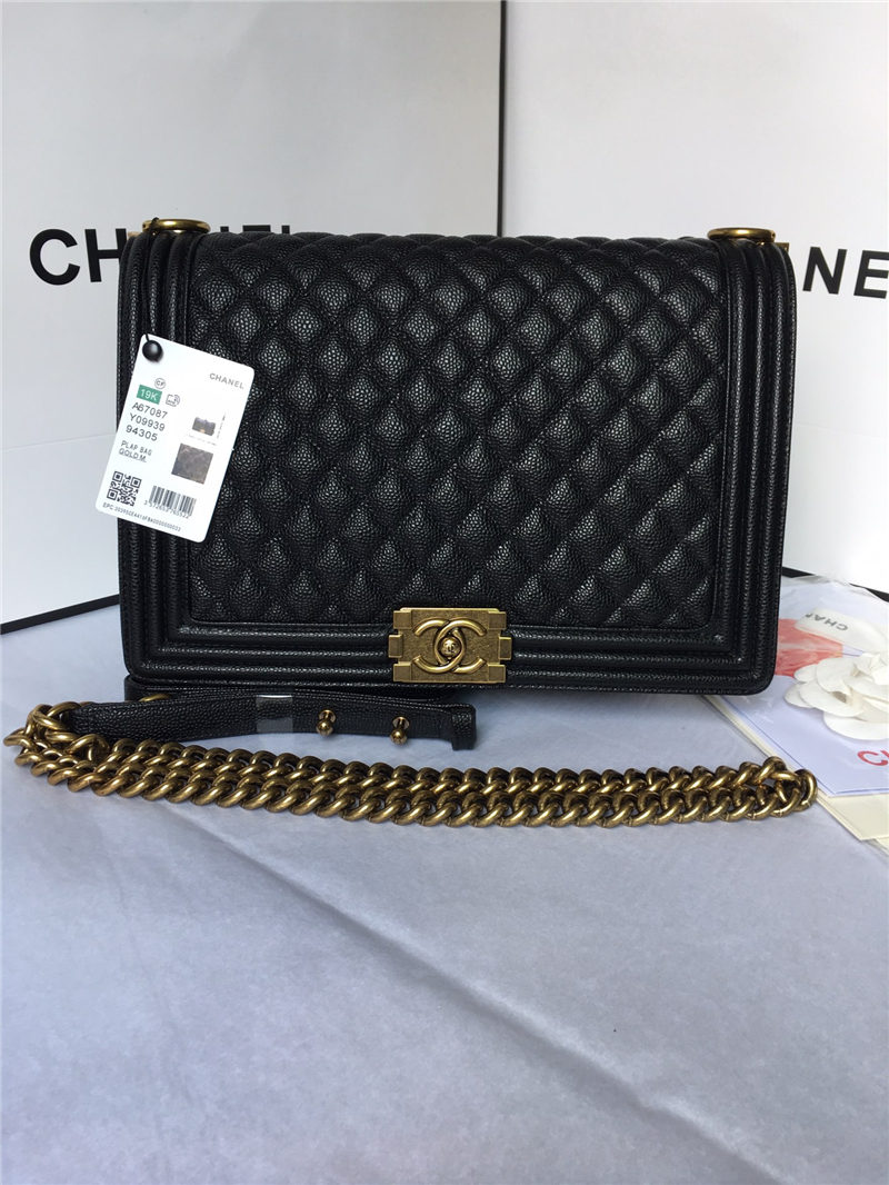 MAXI BOY Chanel HANDBAG Grained Calfskin Black High