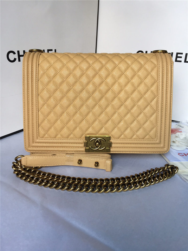 MAXI BOY Chanel HANDBAG Grained Calfskin Beige High