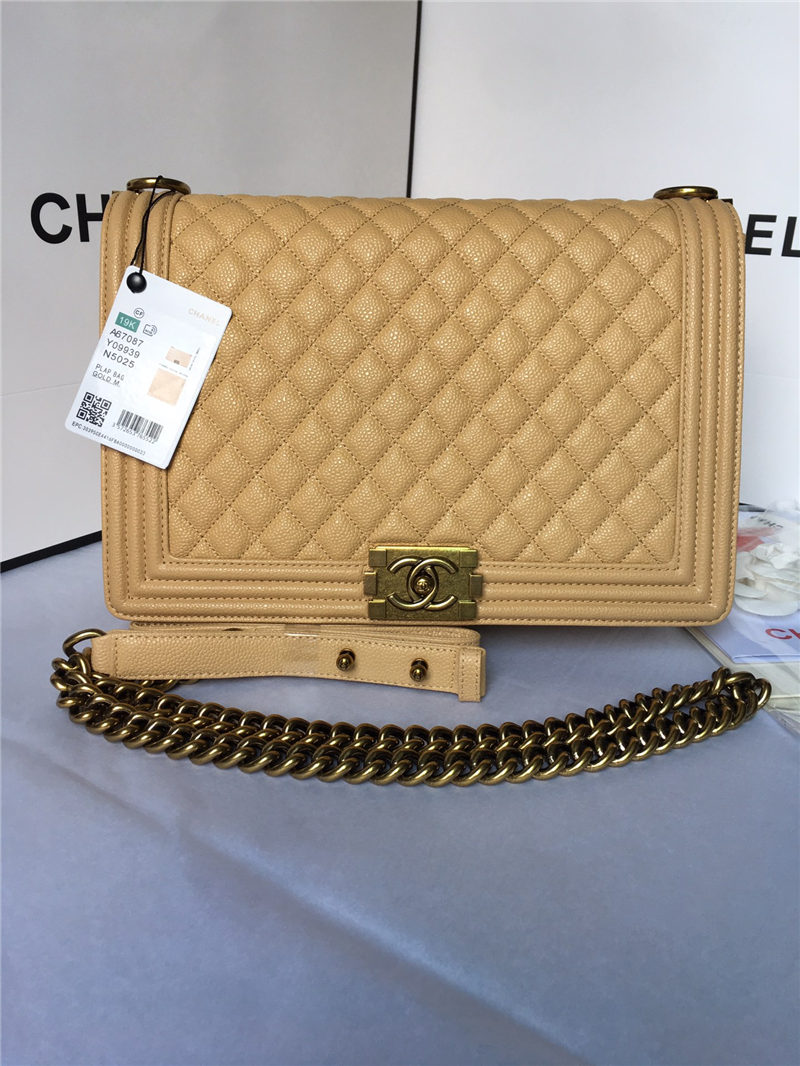 MAXI BOY Chanel HANDBAG Grained Calfskin Beige High